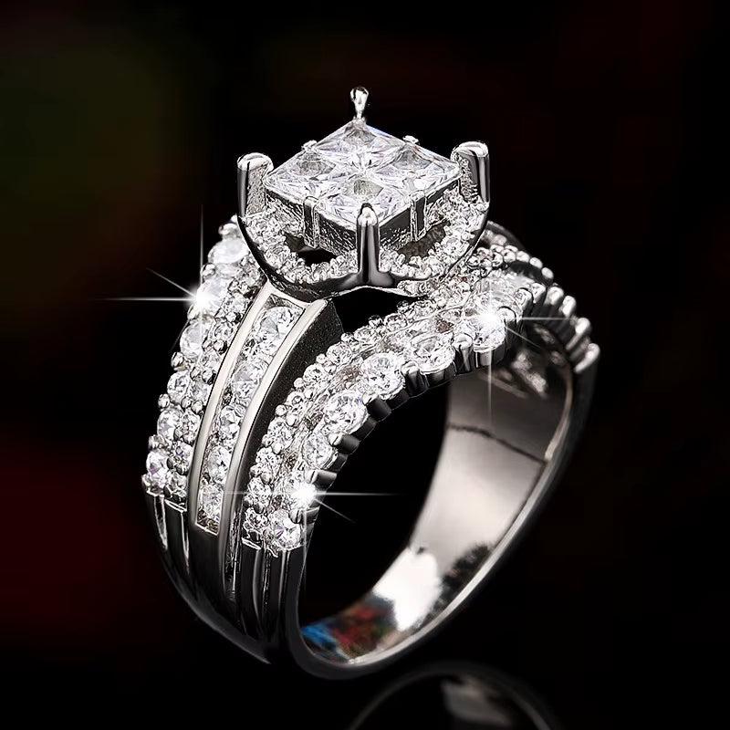 Princess Cut Cubic Zirconia Rings for Women Luxury Fashion Wedding Bands Accessories Silver Color 2023 New Female Jewelry