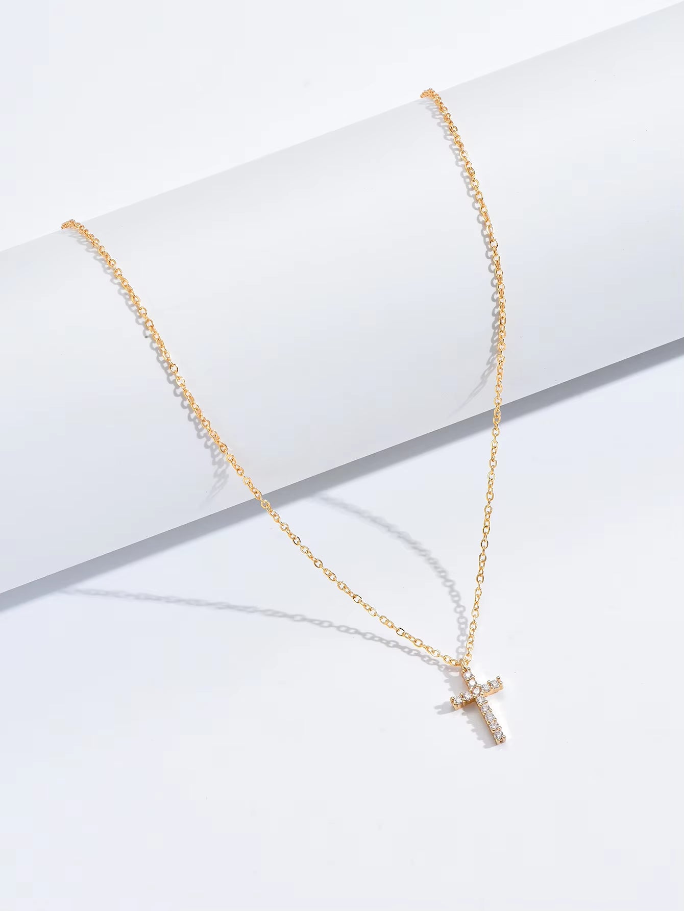 Fashion New Zircon Inlaid Cross Necklace Pendant Jewelry for Women Gold Color Long Clavicle Chain Necklaces