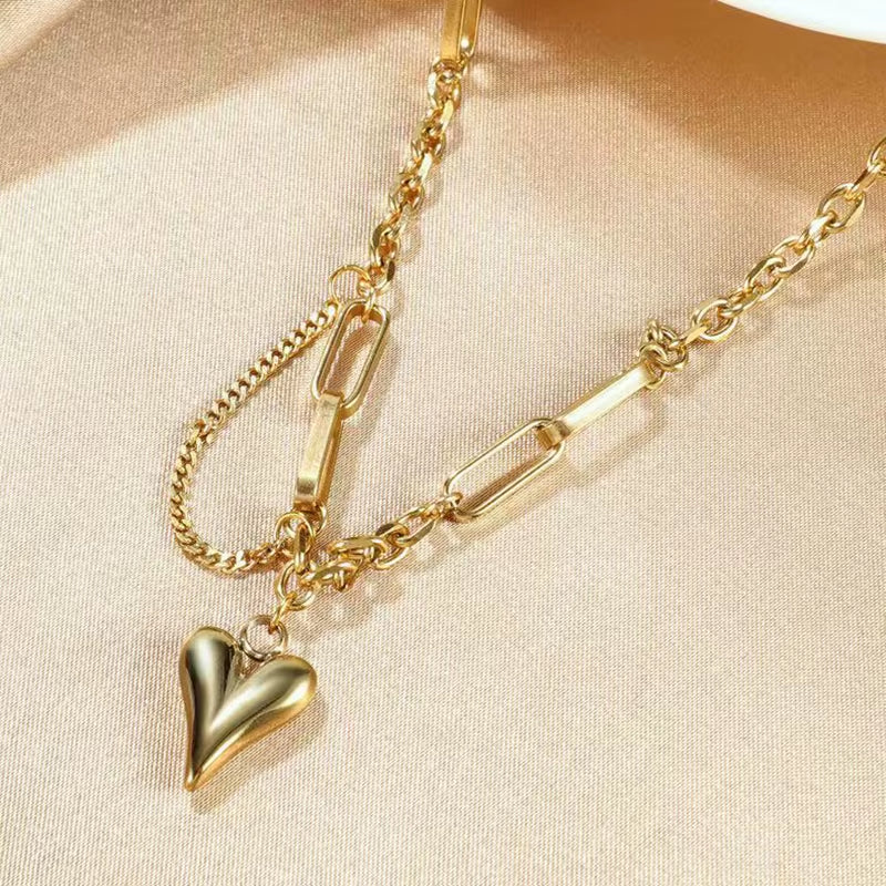 European and American Sweet Peach Heart Pendant Stainless Steel Choker Necklace for Women - 2025 Korean Style Clavicle Chain