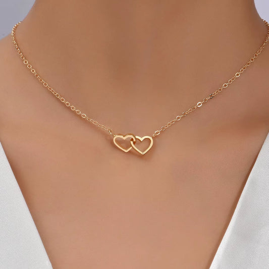 Tiny Cute Double Hollow Heart Chain Necklace Women Fashion Love Necklace Valentine'S Day Jewelry for Women