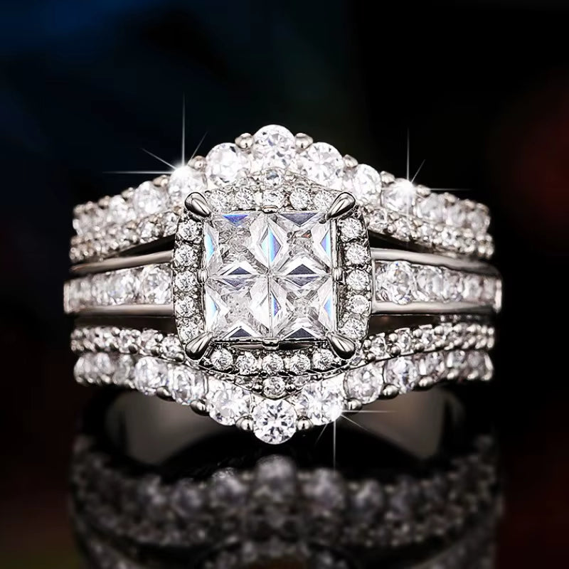 Princess Cut Cubic Zirconia Rings for Women Luxury Fashion Wedding Bands Accessories Silver Color 2023 New Female Jewelry