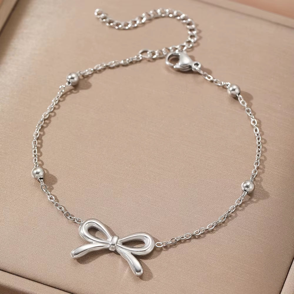 Stainless Steel Bracelets Exquisite Fashion Three-Dimensional Bow Chain Cute Bracelets for Women Jewelry Wear Every Day New In