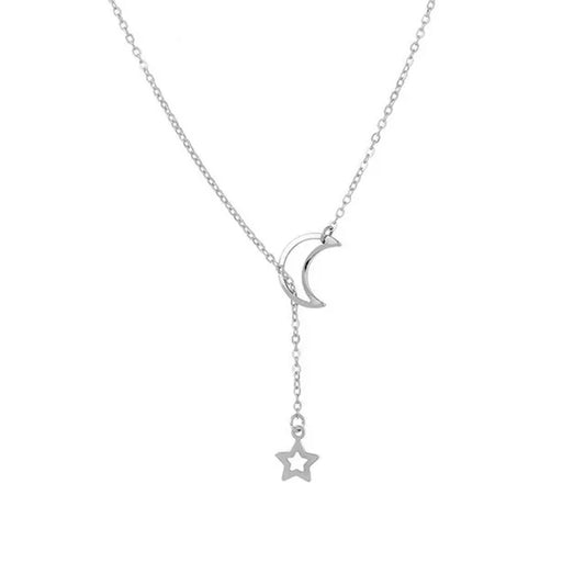 New Simple Moon Star Pendant Choker Necklace Simple Gold Color Alloy Charm Chain Collares Necklace for Women Party Jewelry