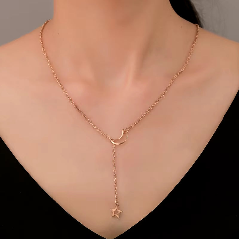 New Simple Moon Star Pendant Choker Necklace Simple Gold Color Alloy Charm Chain Collares Necklace for Women Party Jewelry