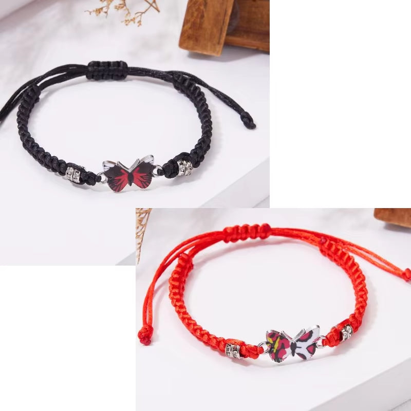 2 Pcs/Set Butterfly Couples Pendant Luminous Bracelet for Women Lover Black Rope Charm Friendship Girlfriend Party Jewelry Gift