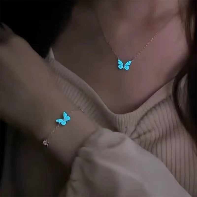 2 Pcs/Set Butterfly Couples Pendant Luminous Bracelet for Women Lover Black Rope Charm Friendship Girlfriend Party Jewelry Gift