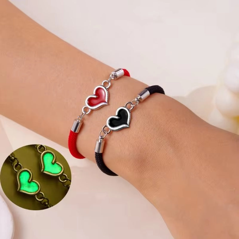 2 Pcs/Set Butterfly Couples Pendant Luminous Bracelet for Women Lover Black Rope Charm Friendship Girlfriend Party Jewelry Gift