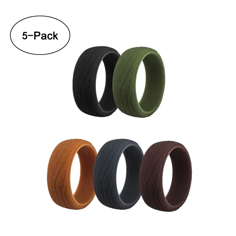 8.7Mm Width 7-14 Size 5 Color Wide Leather Silicone Ring Set, Men'S Fitness Engagement Ring