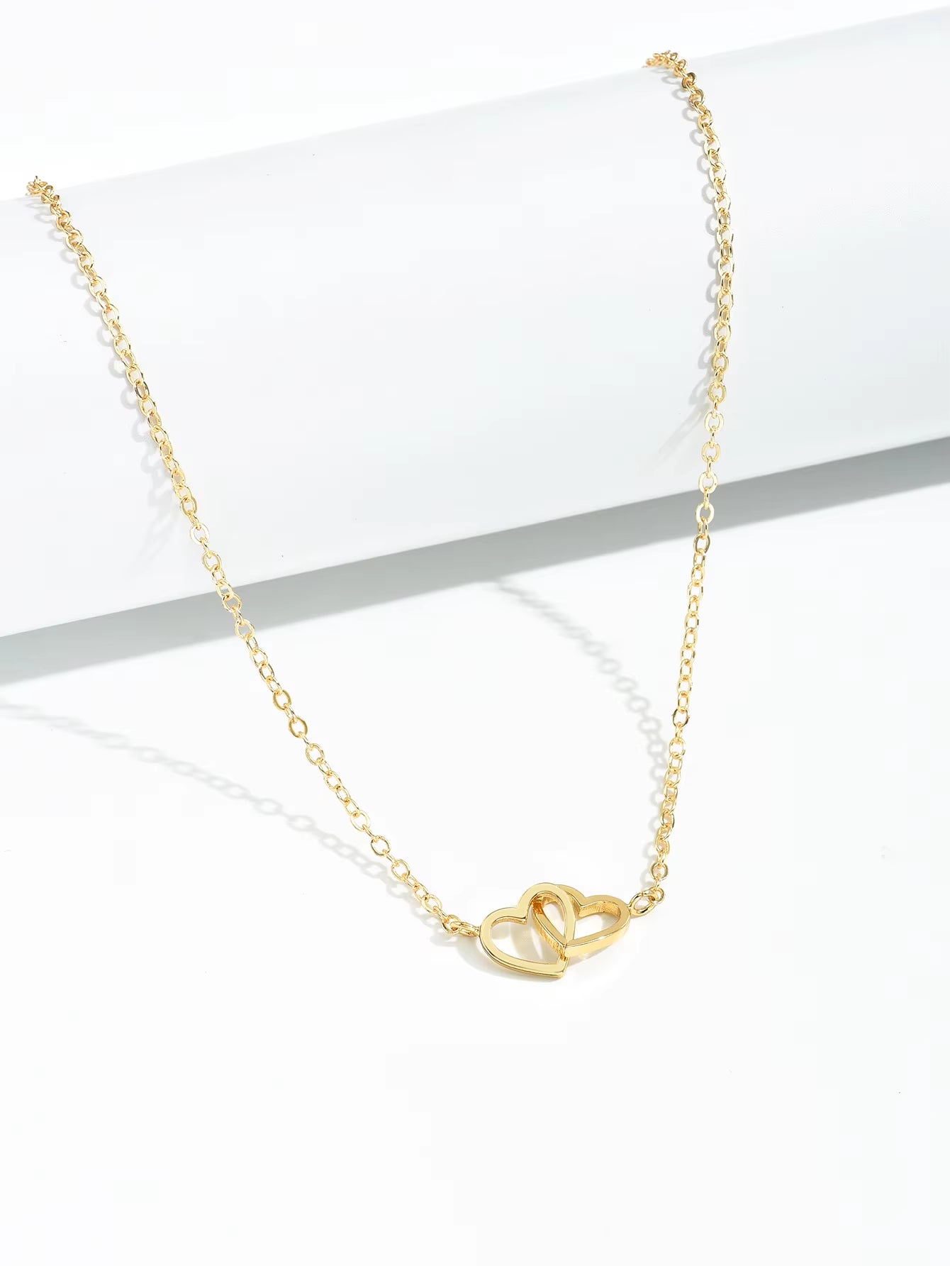 Tiny Cute Double Hollow Heart Chain Necklace Women Fashion Love Necklace Valentine'S Day Jewelry for Women