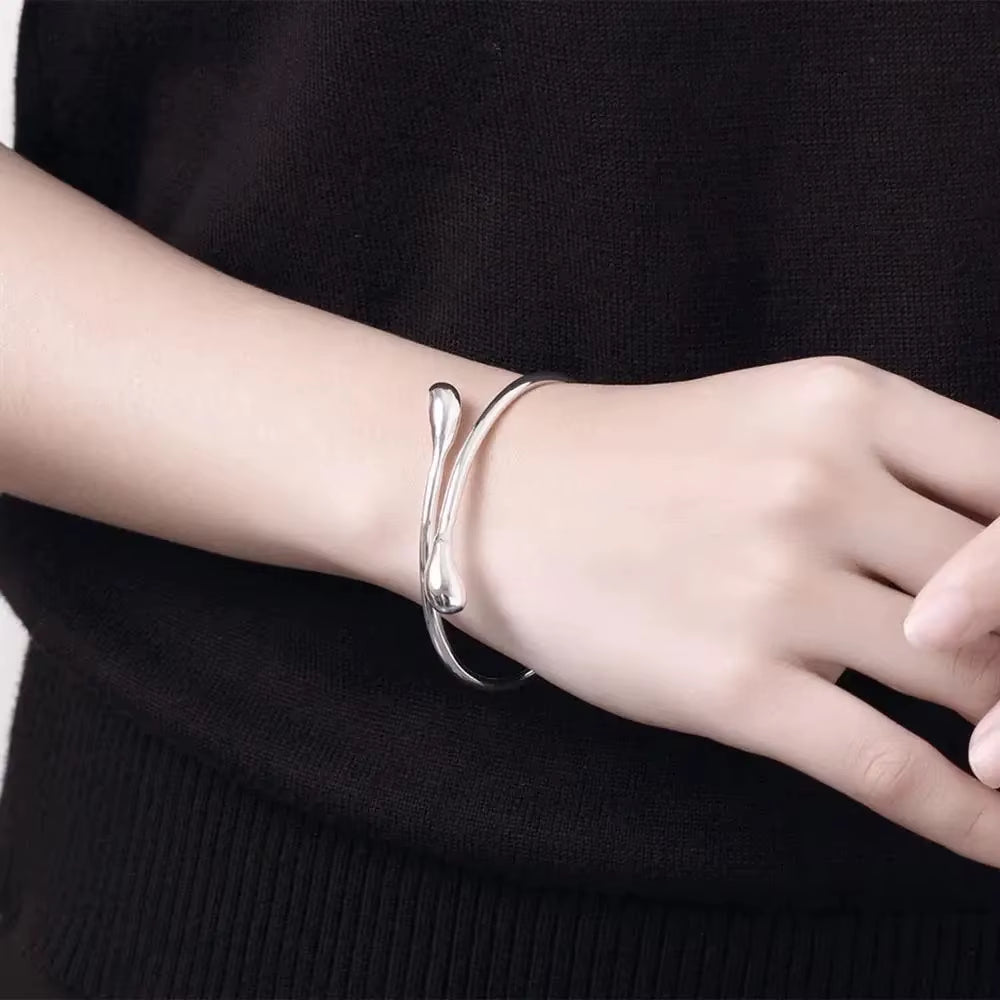 Charm 925 Sterling Silver Bracelets for Women Fine Water Droplets Bangles Lady Fashion Wedding Party Christmas Gift Jewelry