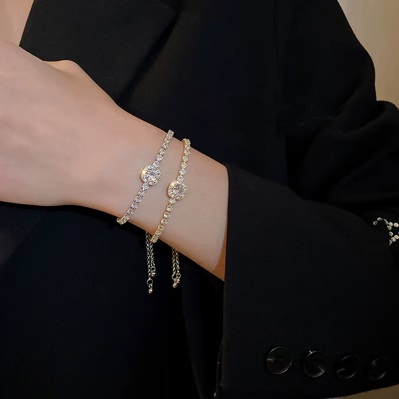 Full of Rhinestones Adjustable 18K Gold Plated Stainless Steel Bracelet for Women 2022 New Trendy Square Zircon Bracelet Jewelry