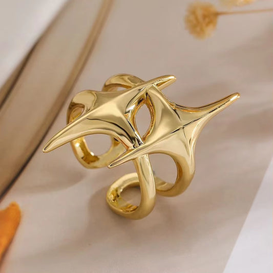 Y2K Hip Hop Silver Color Copper Stars Open Rings for Women Men Fashion Adjustable Couple Rings Vintage Ring Jewelry Gift