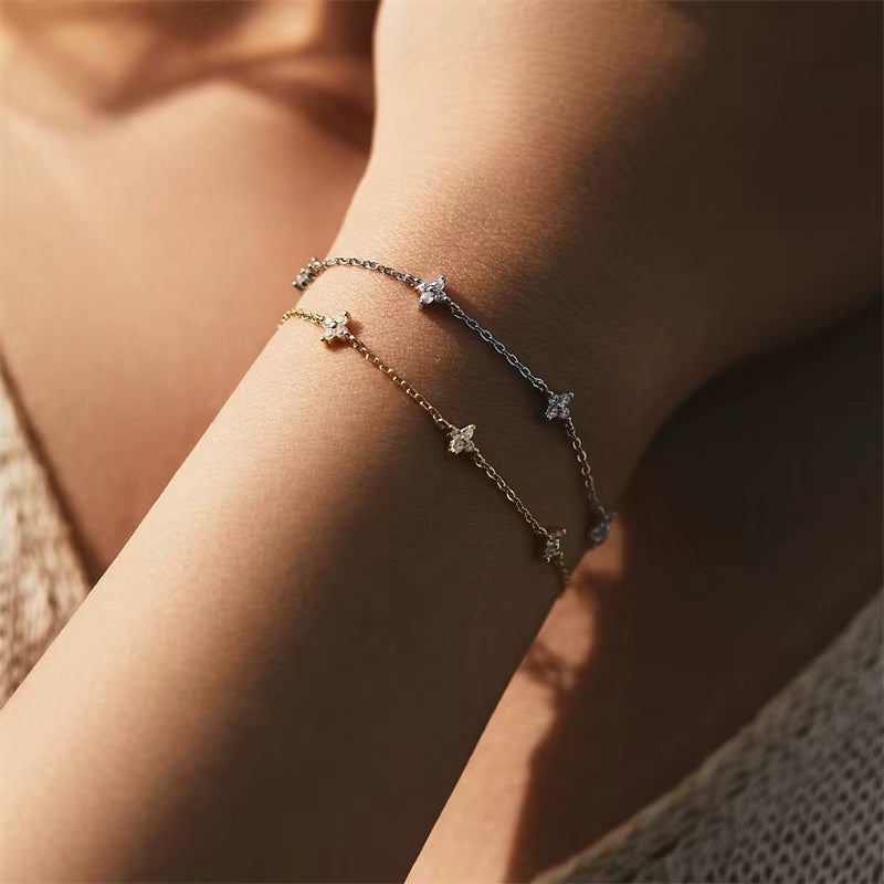 2024 New Crystal Flower Stainless Steel Bracelet Women Fashion Personality Korean Bracelet Jewelry Accessories Anniversary Gift