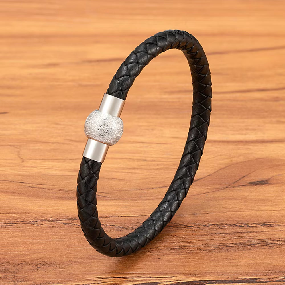 Trendy Stainless Steel Bracelets for Women Men Punk Braided Leather Bangles Magnet Clasp Birthday Couple Charm Jewelry Gift