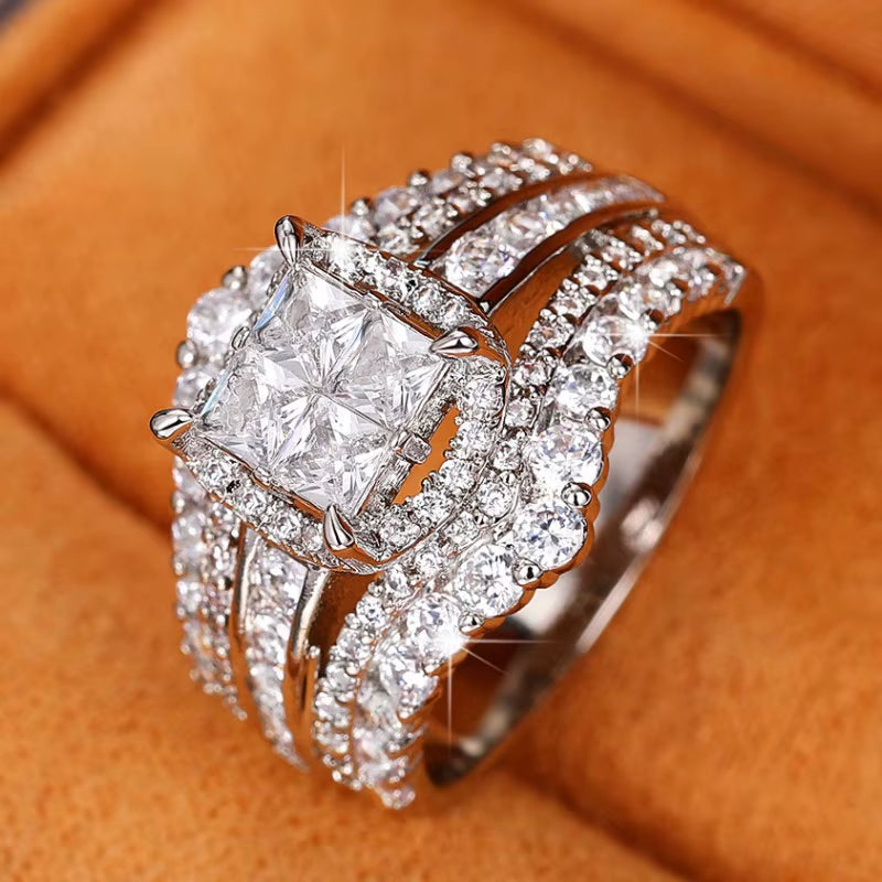 Princess Cut Cubic Zirconia Rings for Women Luxury Fashion Wedding Bands Accessories Silver Color 2023 New Female Jewelry