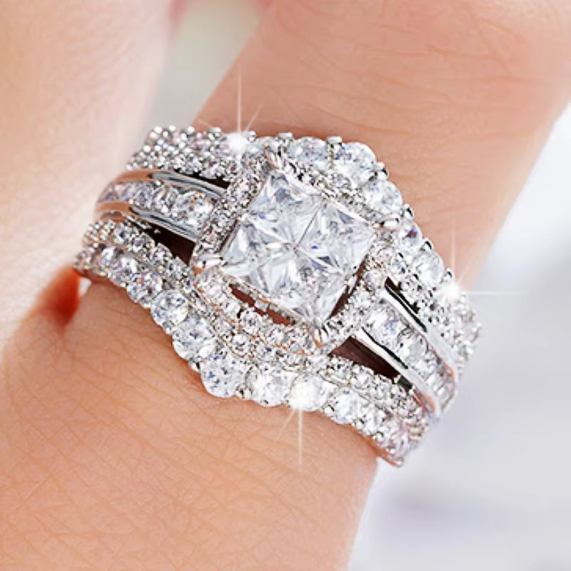 Princess Cut Cubic Zirconia Rings for Women Luxury Fashion Wedding Bands Accessories Silver Color 2023 New Female Jewelry