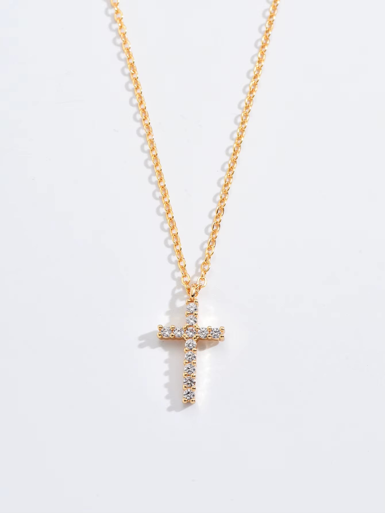 Fashion New Zircon Inlaid Cross Necklace Pendant Jewelry for Women Gold Color Long Clavicle Chain Necklaces