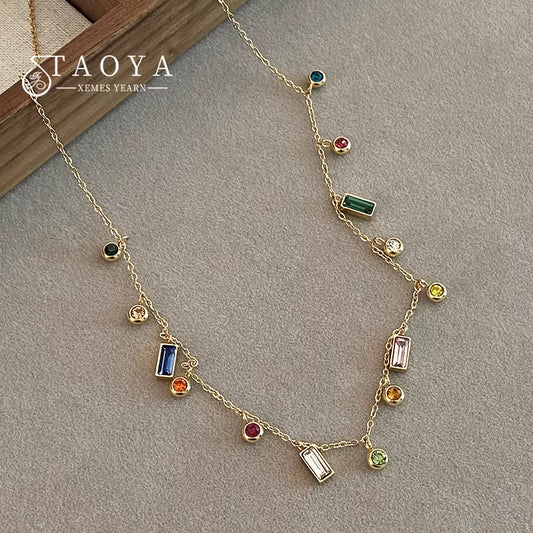 Light Luxury Stainless Steel Colorful Zircon Dopamine Short Collar Chain 2023 Colorless Jewelry for Women‘S Necklace Accessories